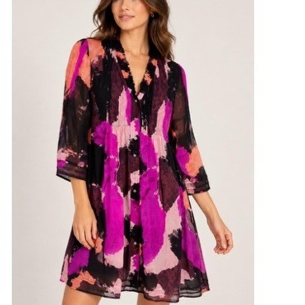 Diane von Furstenberg Silk Layla Abstract Tunic Dress Magenta Size 4